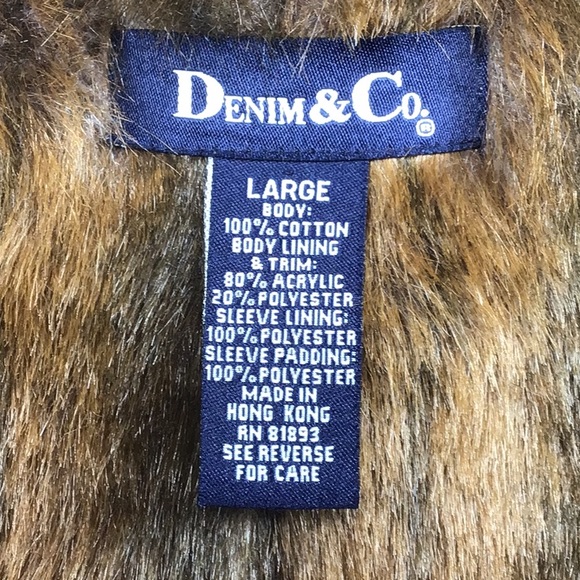 🌲 Denim&Co Tan Denim Faux Fur Trim Lining Button Front with Pockets Coat - Picture 2 of 11